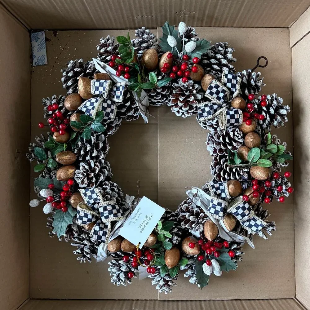 NEW Mackenzie Childs Holly Pinecone 16″ Wreath